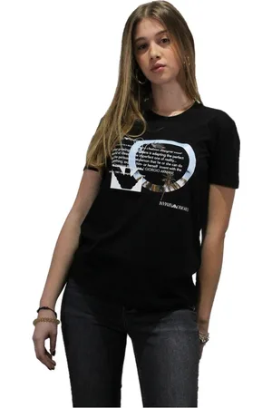 Emporio Armani Top, Dame, Sort, M, Bomuld, Bomuld T-shirt med Frontlogo
