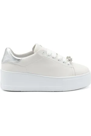 Frau Sko, Dame, Hvid, 38 EU, Læder, Platform sneakers med juveltilbehør