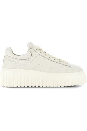 Hogan Sko, Dame, Grå, 37 EU, Læder, Stribede sneakers i elfenben læder