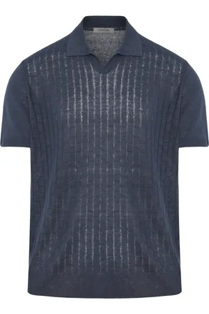 corneliani Top, Herre, Blå, XL, Linned, Ribbet Linned Polo Skjorte