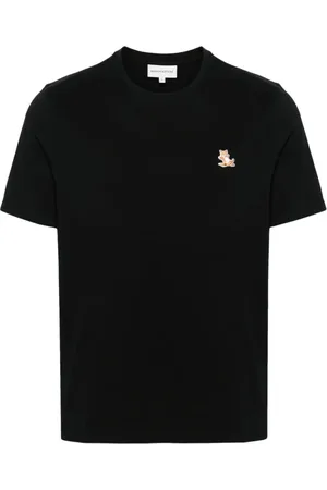 Maison Kitsuné Top, Herre, Sort, XL, Bomuld, Chillax Fox Patch Sort T-shirt