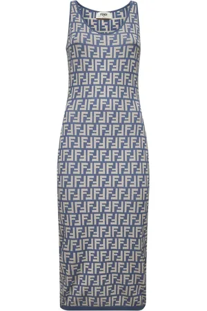 Fendi Kjole, Dame, Blå, S, Bomuld, Blå Jacquard Strik Kjole