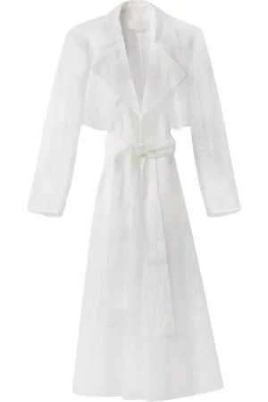 GENNY Frakke, Dame, Hvid, S, Organza, Silke Orkide Broderi Trench Coat