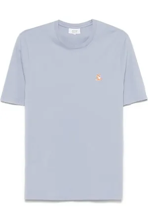 Maison Kitsuné Top, Herre, Blå, XL, Bomuld, Chillax Fox Patch Blå T-shirt