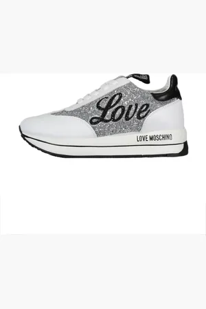 Moschino Sko, Dame, Grå, 41 EU, Læder, Lædersneakers med dekorative applikationer