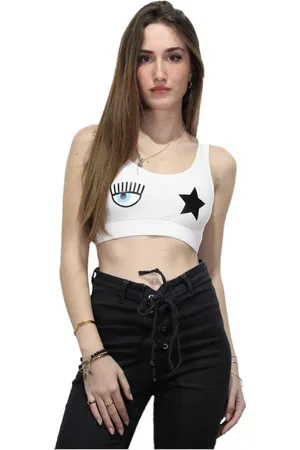 Chiara Ferragni Top, Dame, Hvid, XS, Bomuld, Ærmeløs bomuldstop med logo