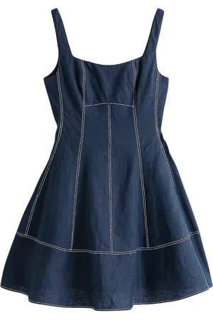Tommy Hilfiger Kjole, Dame, Blå, M, Linned, Blåt Linnedkjole