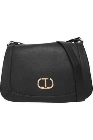 Twin-Set Taske, Dame, Sort, ONE SIZE, Uld, Eco-læder skuldertaske med frontlogo