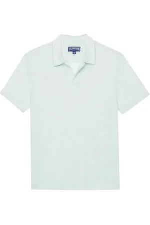 Vilebrequin Top, Herre, Blå, XL, Linned, Linned Polo Skjorte Knappeløs Pyramide Stil