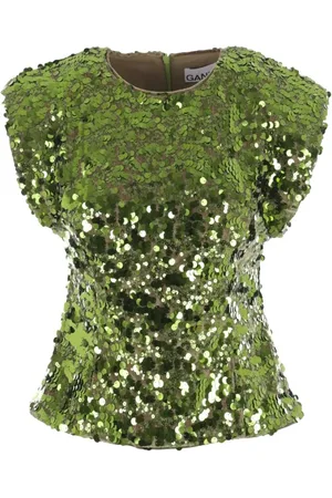Ganni Bluser & Skjorter, Dame, Grøn, 2XS, Velvet Sequins Bluse