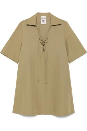 SEMICOUTURE Kjole, Dame, , XS, Khaki Kortærmet Kjole med Lommer