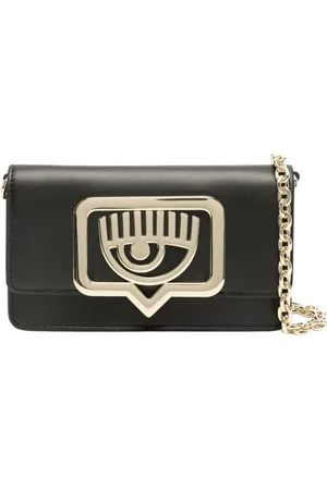 Chiara Ferragni Taske, Dame, Sort, ONE SIZE, Læder, Eco-læder Crossbody Taske med Logo
