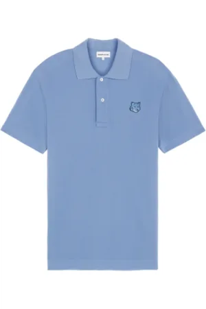 Maison Kitsuné Top, Herre, Blå, M, Bomuld, Fox Head Patch Polo Shirt Blå