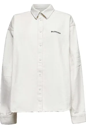 Balenciaga Bluser & Skjorter, Dame, Hvid, S, Bomuld, Hvid Logo Broderet Skjorte