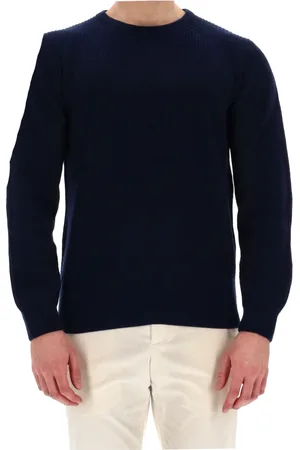 HERNO Strik, Herre, Blå, M, Cashmere, Blå Cashmere Sweater Ruskind Pletter