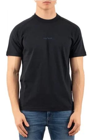 Stone Island Top, Herre, Blå, XL, Bomuld, Afslappet Bomuld T-shirt