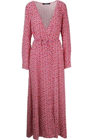 Andamane Kjole, Dame, Lyserød, XS, Blomstret Wrap Kjole med Lange Ærmer