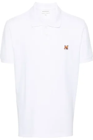 Maison Kitsuné Top, Herre, Hvid, 2XL, Bomuld, Hvid Polo med Fox Head Patch