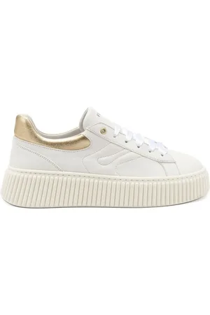 Frau Sko, Dame, Hvid, 40 EU, Læder, Hvide dekorative sneakers med platform sål