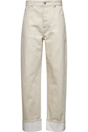 Bottega Veneta Jeans, Dame, Hvid, S, Bomuld, Sten Vasket Beige Jeans med Intrecciato