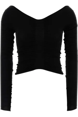 Alexander Wang Strik, Dame, Sort, S, Ruched V-Neck Pullover Top