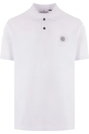 Stone Island Top, Herre, Hvid, 2XL, Bomuld, Hvid Logo Polo T-Shirt