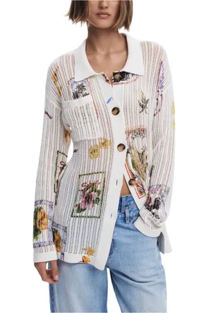 Desigual Strik, Dame, Hvid, S, Bomuld, Farverig Cardigan til Kvinder til enhver lejlighed