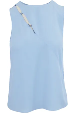 Patrizia Pepe Top, Dame, Blå, M, Uld, Elegant Ærmeløs Top med Logo Charms