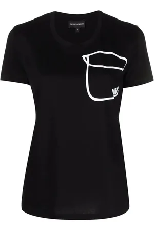 Emporio Armani Top, Dame, Sort, XS, Bomuld, Bomuld T-shirt med Frontlogo