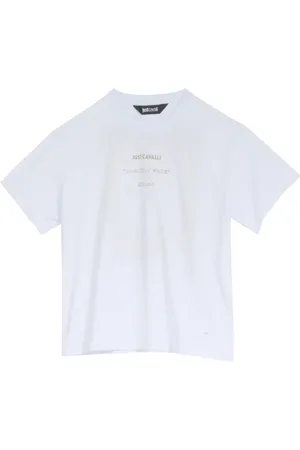 Roberto Cavalli Top, Herre, Hvid, M, Bomuld, Flames Grafisk Bomuld T-shirt