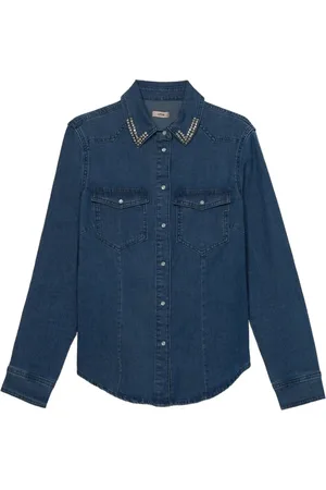 Oltre Bluser & Skjorter, Dame, Blå, L, Denim, Denim skjorte med trykknappe