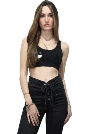 Chiara Ferragni Top, Dame, Sort, M, Bomuld, Ærmeløs bomuldstop med frontlogo