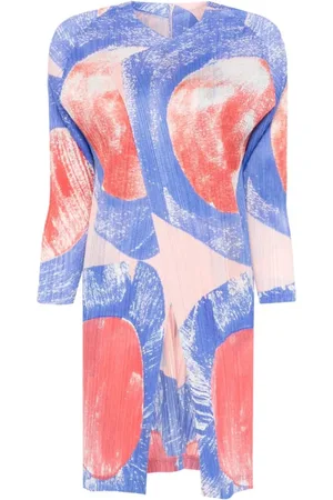 Issey Miyake Frakke, Dame, Flerfarvet, L, Grafisk Print Frakke med Lommer