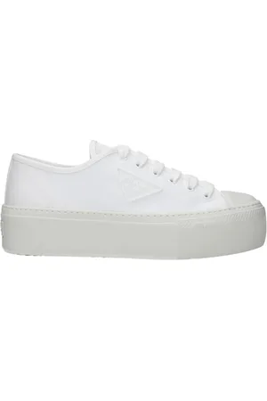 Prada Sko, Dame, Hvid, 39 EU, Bomuld, Bomuld Sneakers med Læder Indersål
