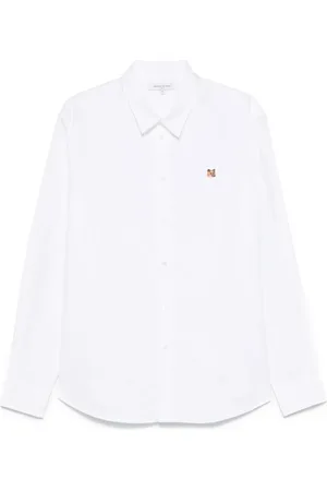 Maison Kitsuné Skjorte, Herre, Hvid, S, Bomuld, Broderet rævehoved hvid skjorte