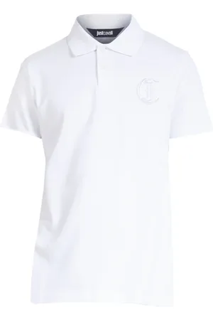 Roberto Cavalli Top, Herre, Hvid, L, Bomuld, Broderet Lurex Polo Skjorte