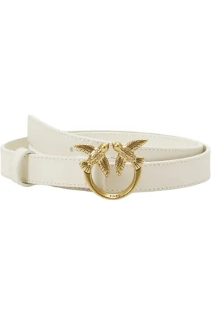 Pinko Tilbehør, Dame, Hvid, M, Læder, Læderbælte med logo spænde
