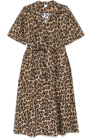 Aspesi Kjole, Dame, Flerfarvet, 2XS, Animalier Brun Kortærmet Kjole