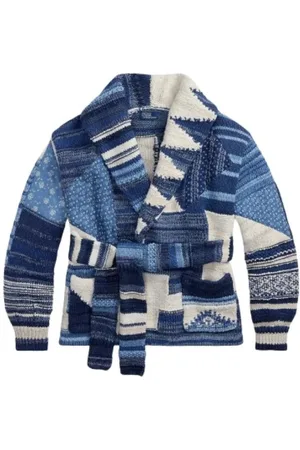 Ralph Lauren Strik, Dame, Flerfarvet, S, Bomuld, Patchwork Wrap Cardigan