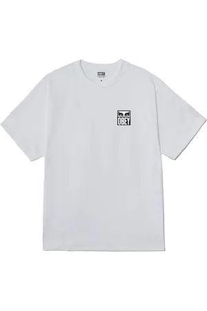 Obey Top, Herre, Hvid, S, Bomuld, Ikonisk Eyes Tee med Bagtryk
