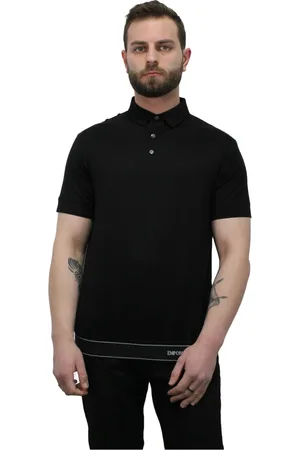 Emporio Armani Top, Herre, Sort, XL, Bomuld, Lyocell Bomuld Polo Skjorte med Fransk Krave