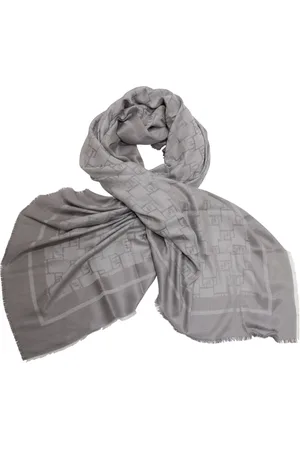 Elisabetta Franchi Tilbehør, Dame, Grå, ONE SIZE, Elegant Pashmina Tørklæde med Jacquard Logo