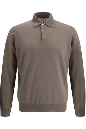 Brunello Cucinelli Top, Herre, Brun, S, Uld, Ribbet Krave Uld Polo Skjorte