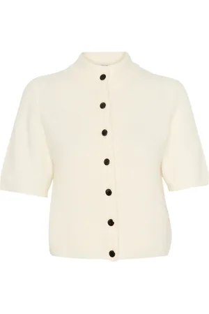 Gestuz Strik, Dame, , M, Uld, Kort Elfenbens Cardigan med Høj Hals