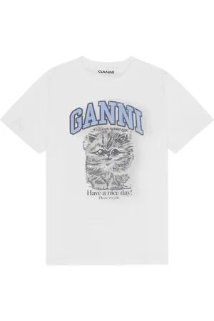 Ganni Top, Herre, Hvid, M, Bomuld, Hvid Jersey T-shirt med Rund Hals