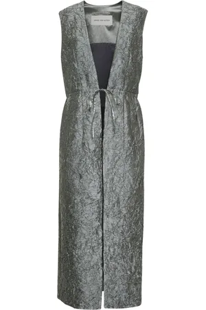 DRIES VAN NOTEN Kjole, Dame, Grå, M, Bomuld, Grøn Ærmeløs V-hals Sweater