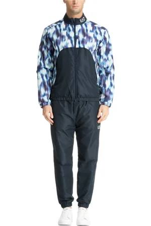 EA7 Sport, Herre, Blå, M, Polyester, Abstrakt Multifarvet Tracksuit med Snørelukning
