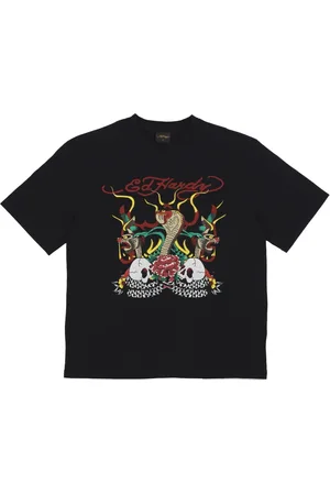 ED HARDY Top, Herre, Sort, XS, Bomuld, Slange & Dødningehoved Ild Tee Sort