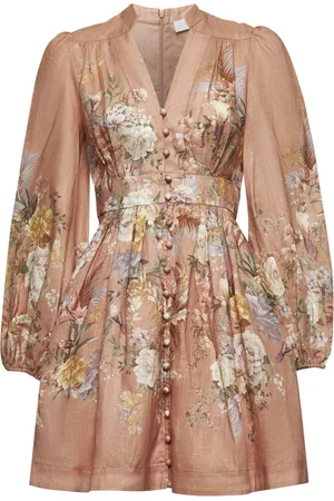ZIMMERMANN Kjole, Dame, Flerfarvet, L, Linned, Blomstret Linnedkjole