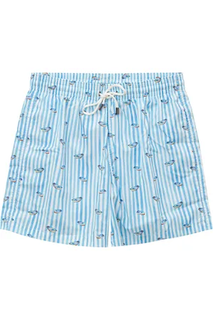 CANALI Badetøj, Herre, Blå, S, Polyester, Stribet Boxershorts med Bådtryk